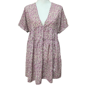 TCEC Women’s Medium Floral‎ Babydoll V Neck Mini Dress Short Sleeves